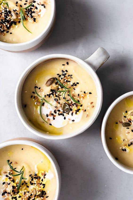 Vegan toasted garlic and parsnip soup