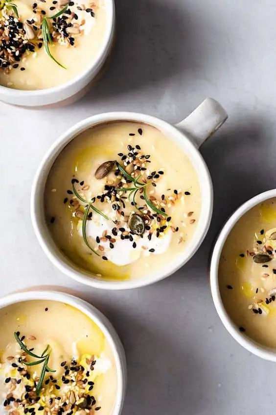 Vegan toasted garlic and parsnip soup