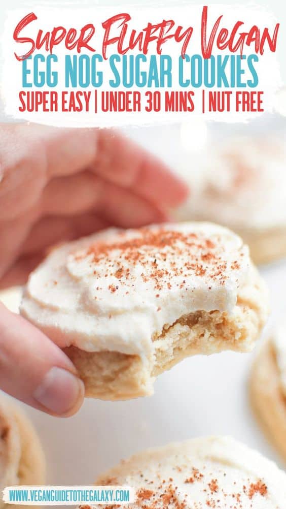 Fluffy Frosted Vegan Eggnog Cookies