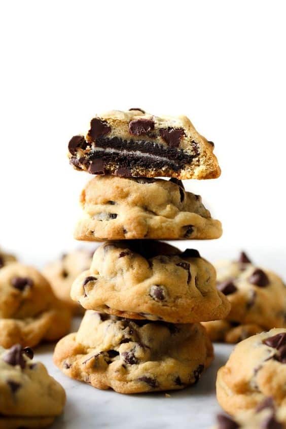 Vegan Oreo Stuffed Chocolate Chip Cookies