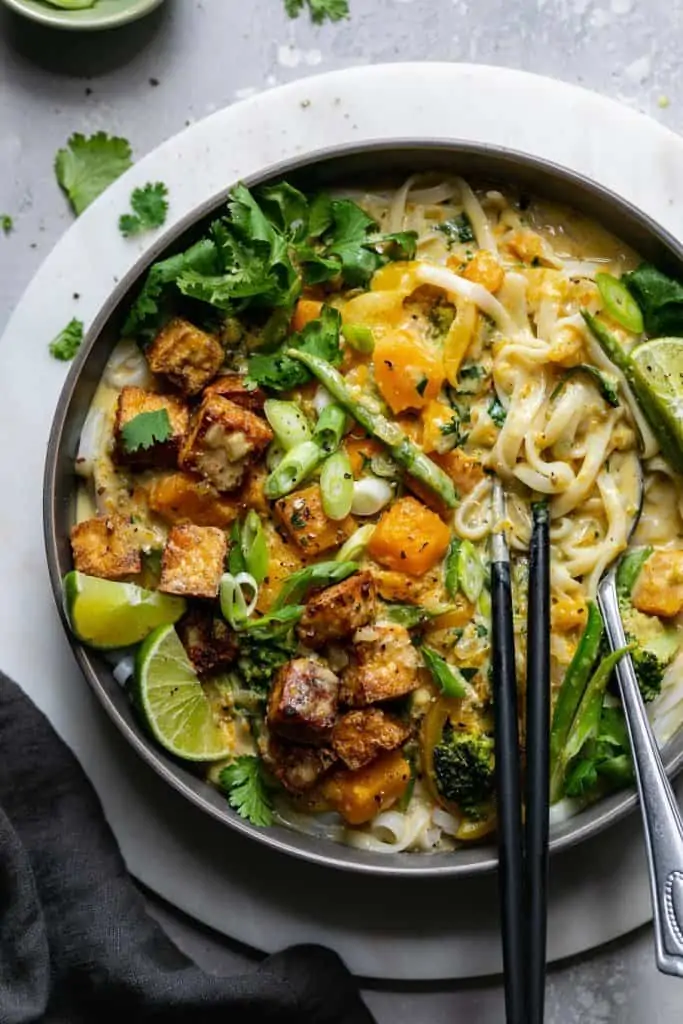 Butternut Squash Green Curry Rice Noodle Bowls