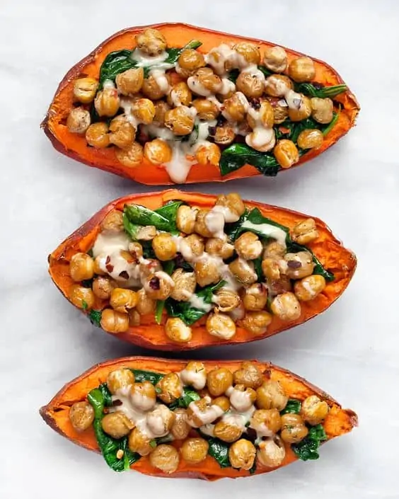 Chickpea Spinach Stuffed Sweet Potatoes