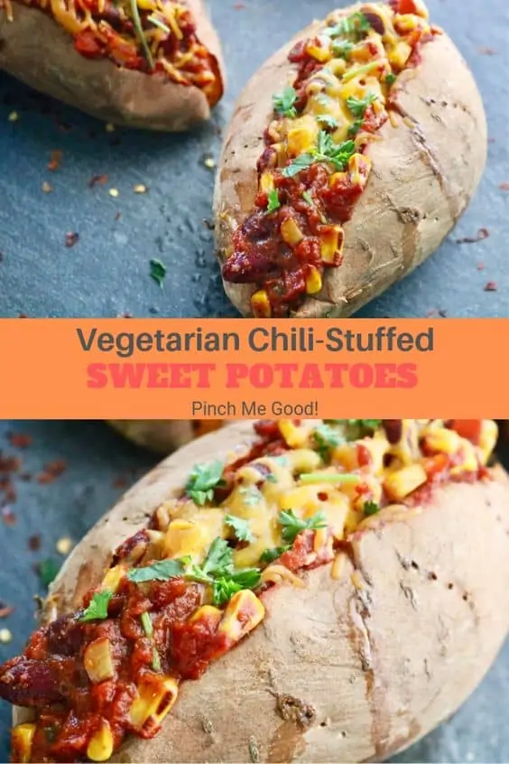 Vegetarian Chili Stuffed Sweet Potatoes