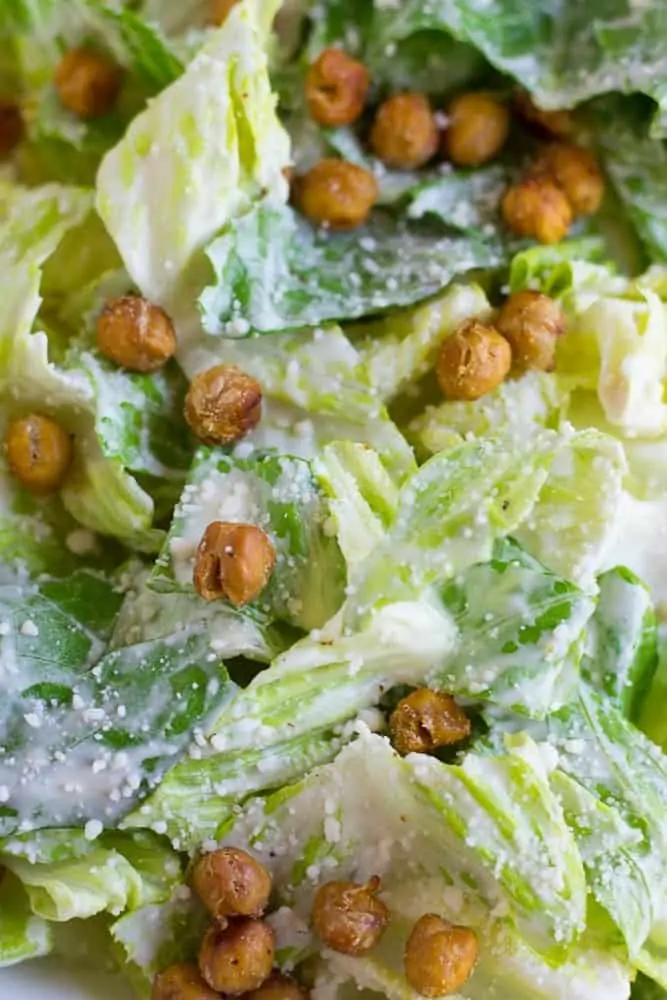 Vegan Caesar Salad with Chickpea Croutons