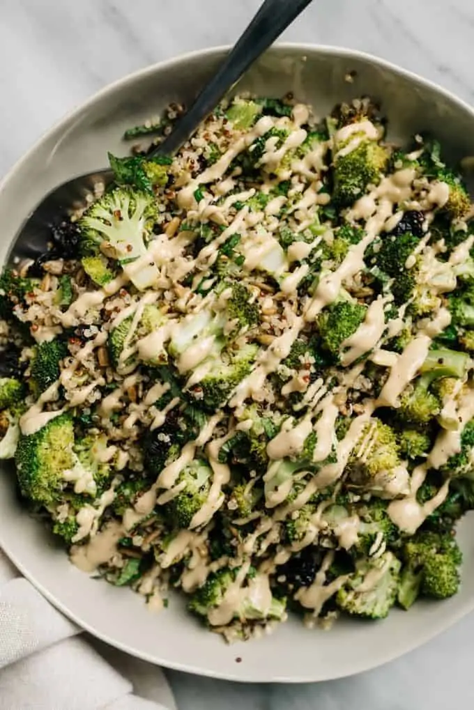 Roasted Broccoli Quinoa Salad with Sunbutter Dressing