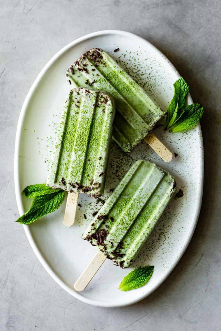 15. Vegan Matcha Mint Chip Popsicles