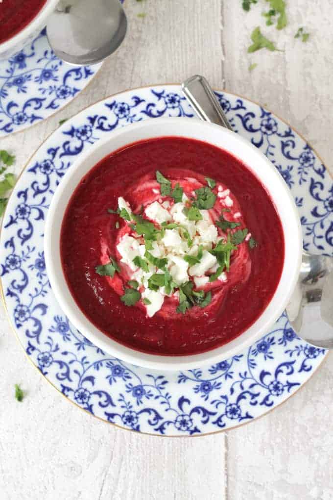 Beetroot & Carrot Soup With Feta Cheese