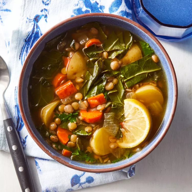 Lemony Lentil Soup With Collards