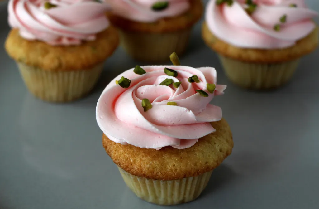 Pistachio Rose Cupcakes