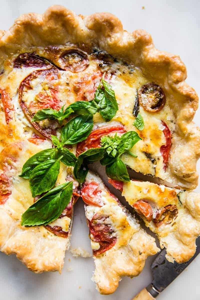 Tomato, Basil, and Caramelized Onion Quiche