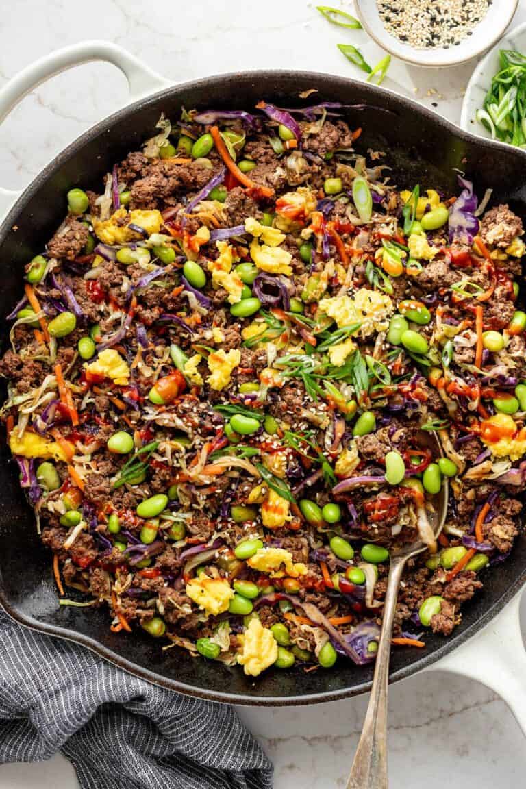 3. Quick Egg Roll in a Bowl with Coleslaw Mix